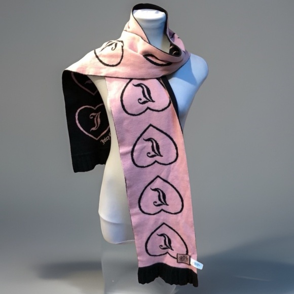 Juicy Couture Pink & Black Reversible Wool Cotton Wrap Scarf 8